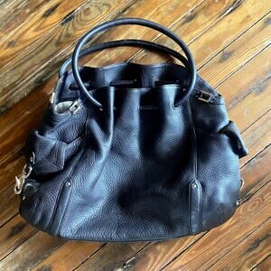 Cole Haan Village Fog pebbled leather hobo tote in dark chocolate brown